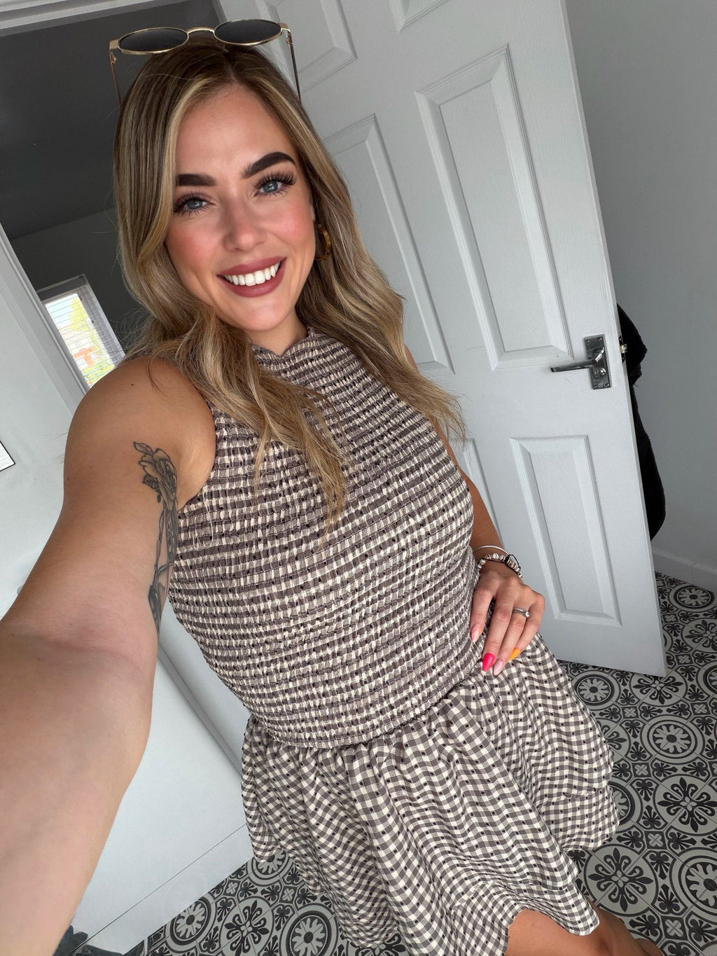 Hazel Plaid Smocked Mini Dress - Elegant Occasion Dress for Women - Image 12