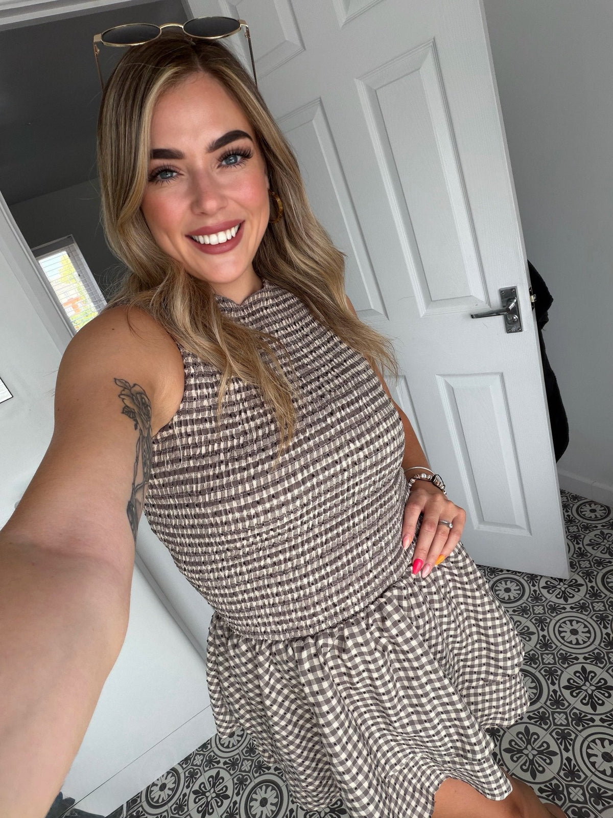 Hazel Plaid Smocked Mini Dress - Elegant Occasion Dress for Women - Image 12