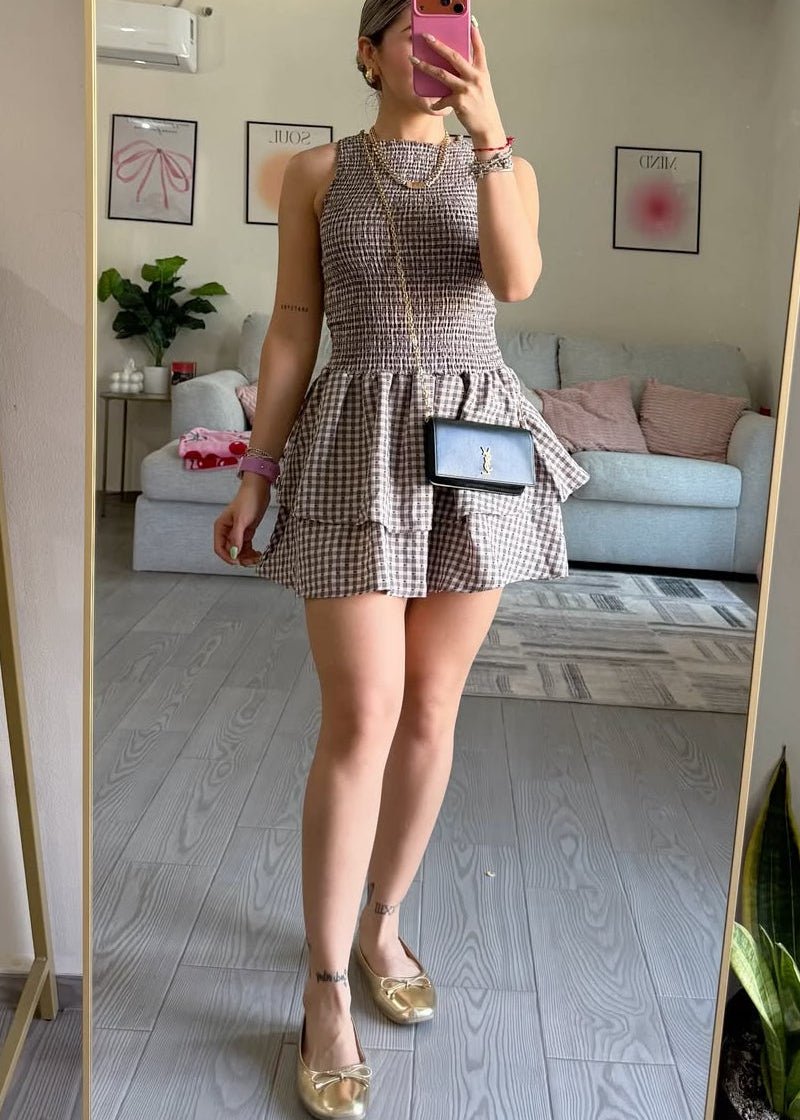 Hazel Plaid Smocked Mini Dress - Elegant Occasion Dress for Women - Image 14