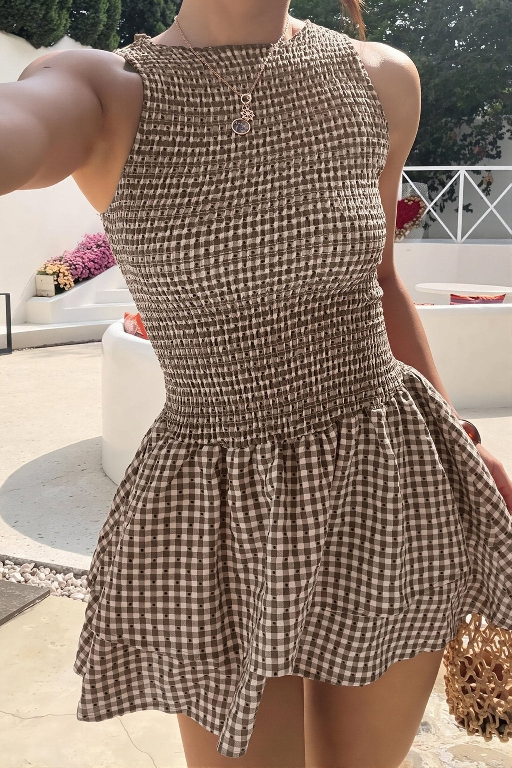 Hazel Plaid Smocked Mini Dress - Elegant Occasion Dress for Women - Image 10