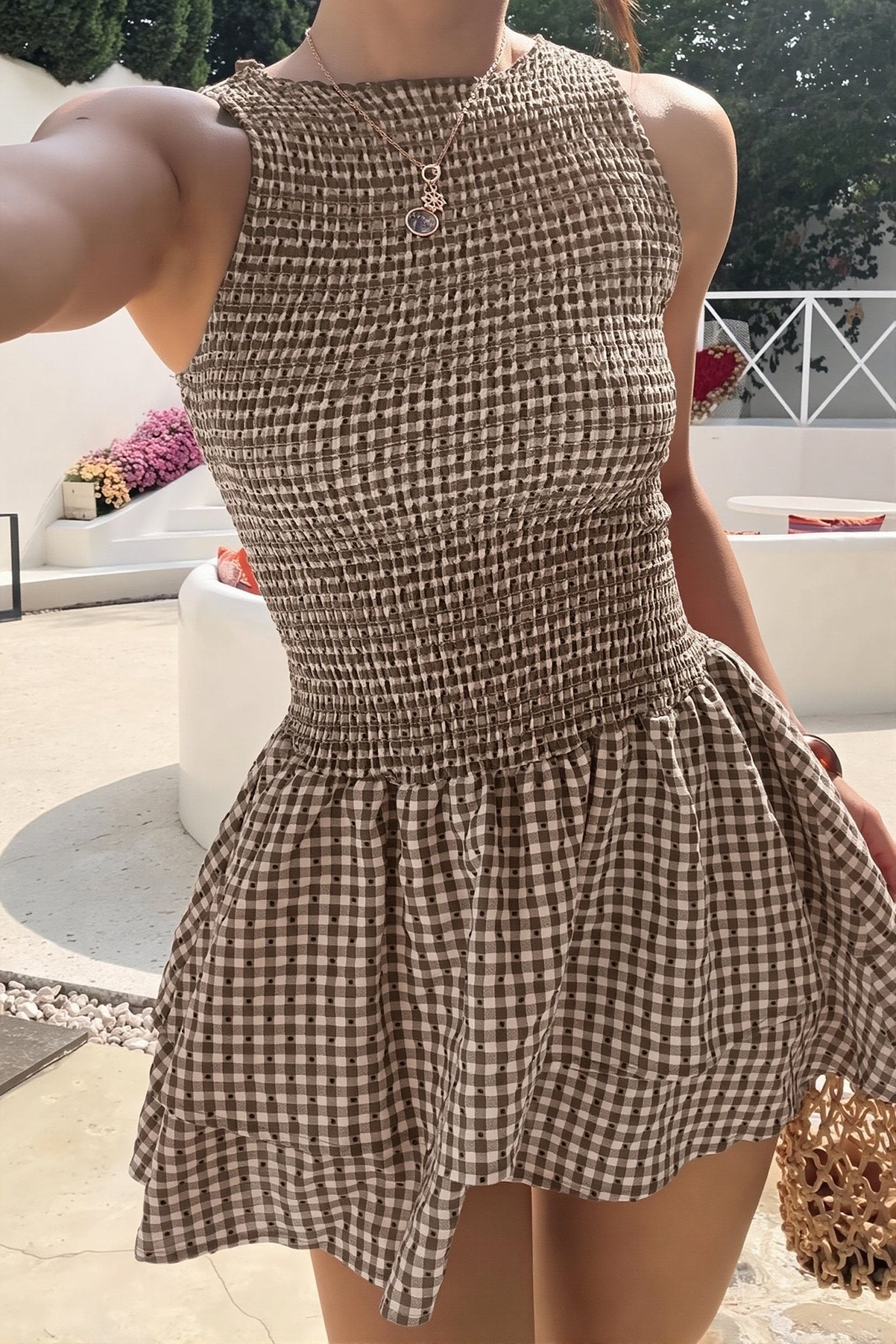 Hazel Plaid Smocked Mini Dress - Elegant Occasion Dress for Women - Image 10