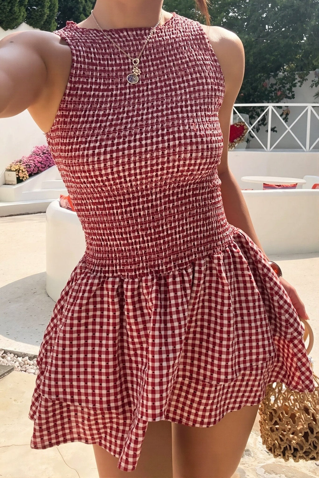Hazel Plaid Smocked Mini Dress - Elegant Occasion Dress for Women - Image 2
