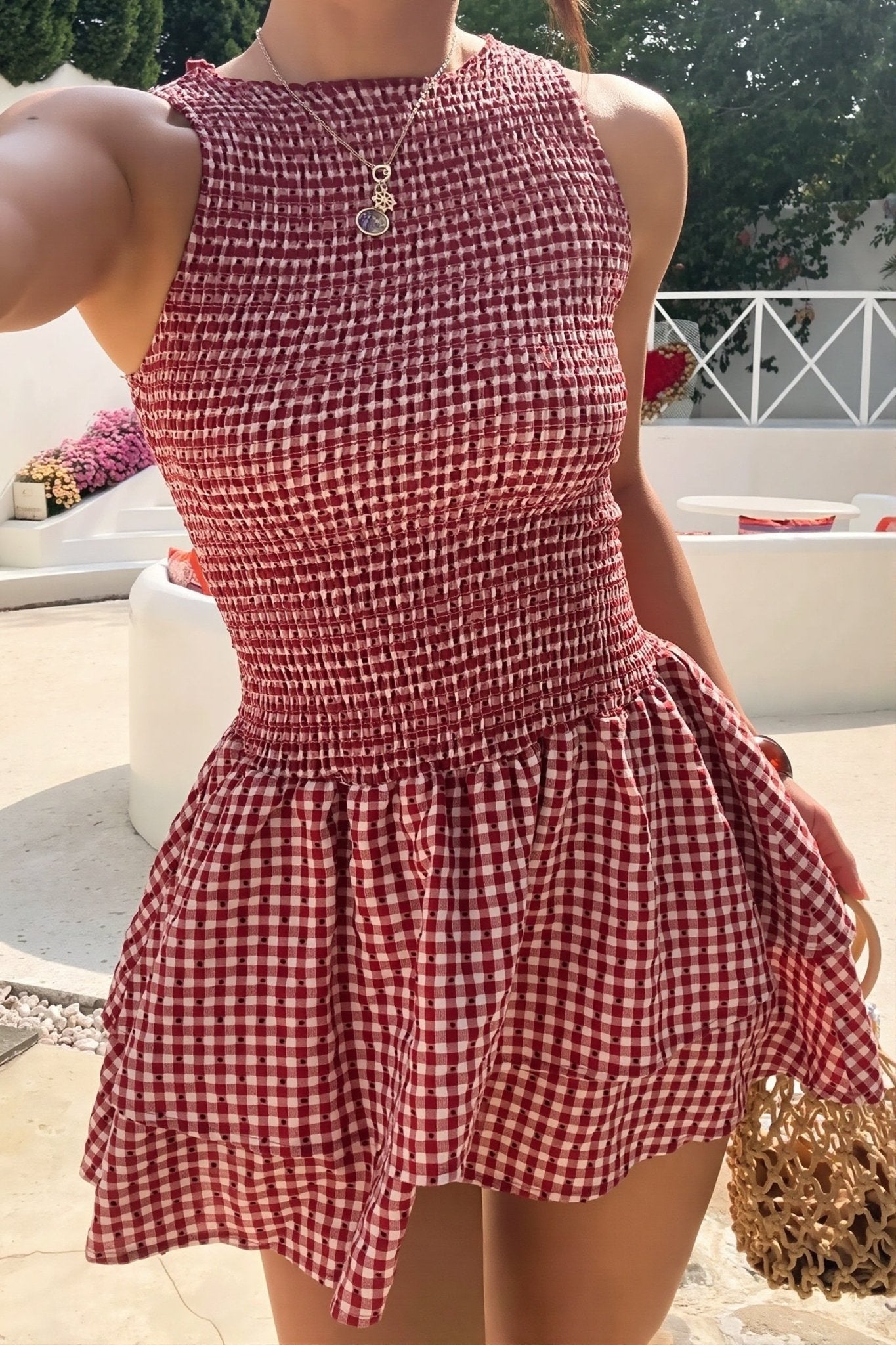 Hazel Plaid Smocked Mini Dress - Elegant Occasion Dress for Women - Image 2