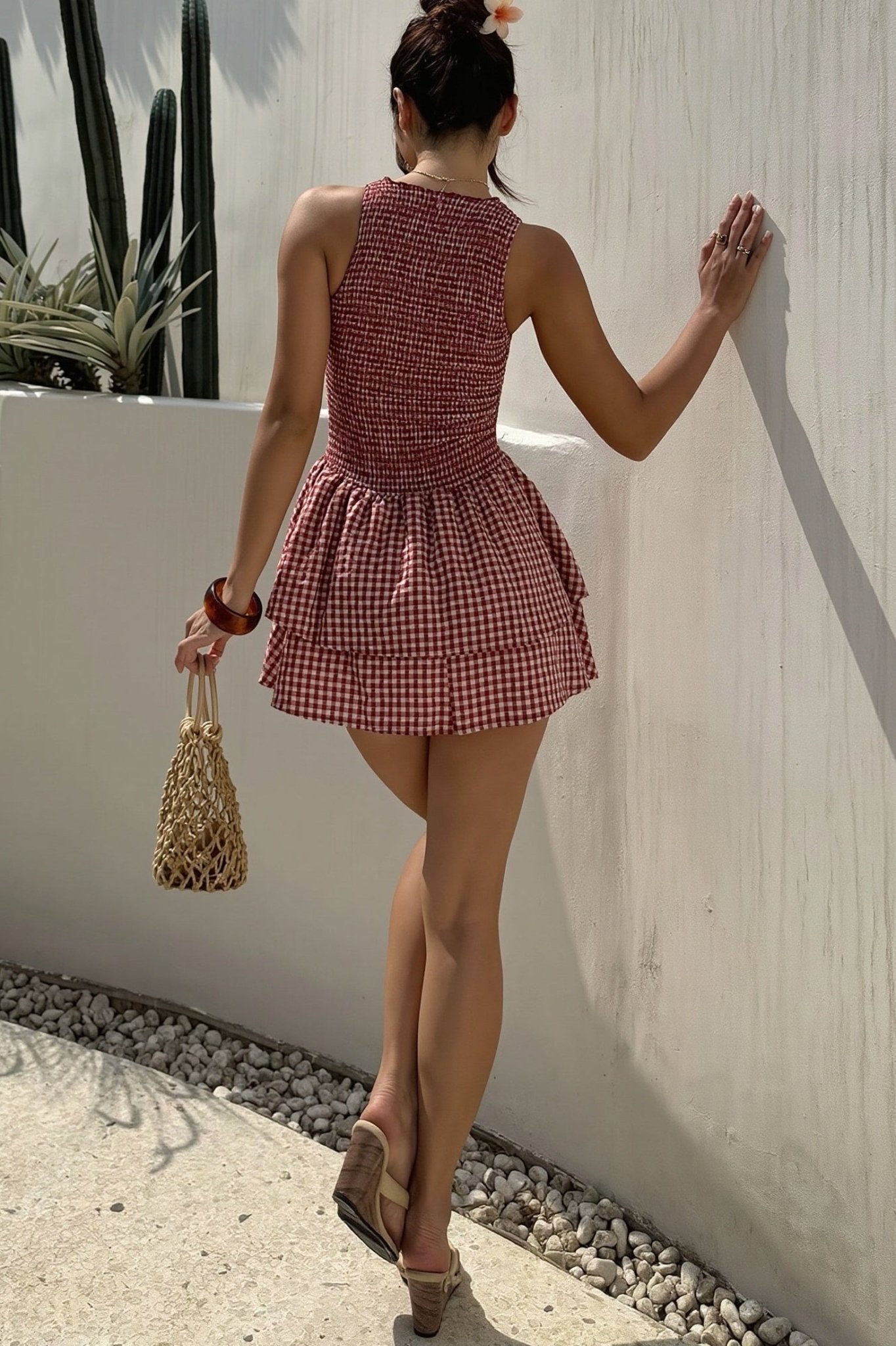 Hazel Plaid Smocked Mini Dress - Elegant Occasion Dress for Women - Image 3