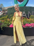 Helena Deep V Ruched Maxi Dress with Slit - Elegant Occasion Dress for Women - Image 2