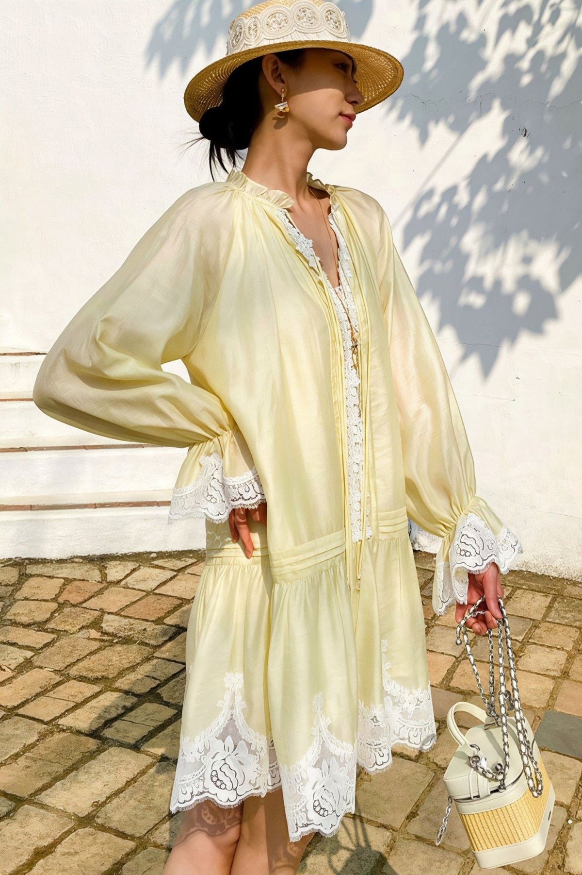 Imara Linen Lace Patchwork Midi Dress - Elegant Occasion Dress for Women - Image 4