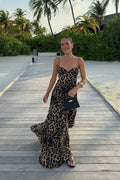 Women's Leopard Print Spaghetti Strap Woven Maxi Dress - Sexy Summer Evening Style - Image 3