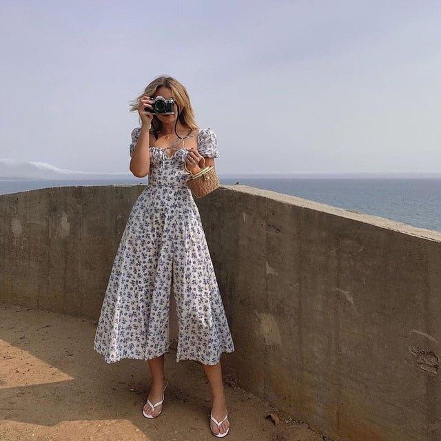 Lena Puff Sleeve Floral Midi Dress - Elegant Occasion Dress for Women - Image 2