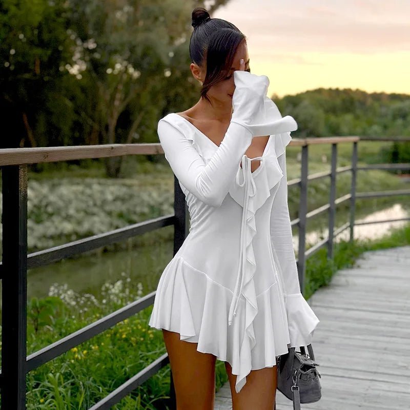 Nicole V-Neck Ruffle Mini Dress - Elegant Occasion Dress for Women - Image 9