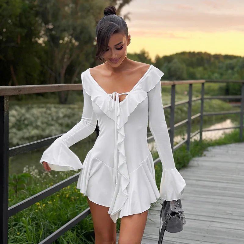 Nicole V-Neck Ruffle Mini Dress - Elegant Occasion Dress for Women - Image 8