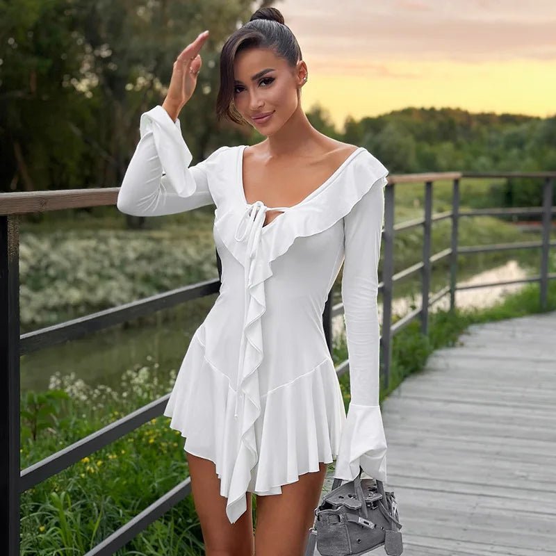 Nicole V-Neck Ruffle Mini Dress - Elegant Occasion Dress for Women - Image 5