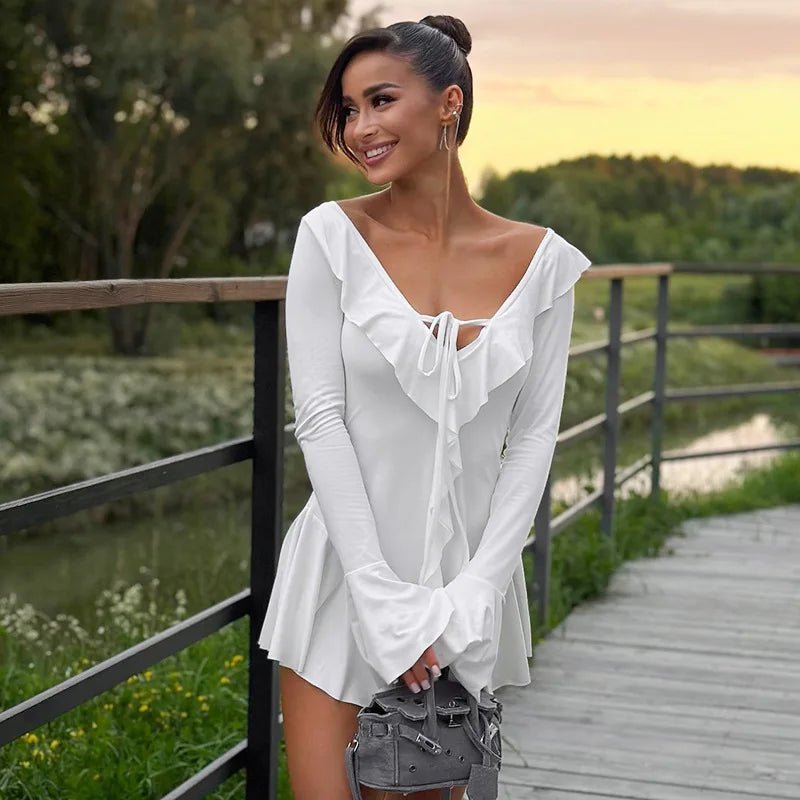 Nicole V-Neck Ruffle Mini Dress - Elegant Occasion Dress for Women - Image 10