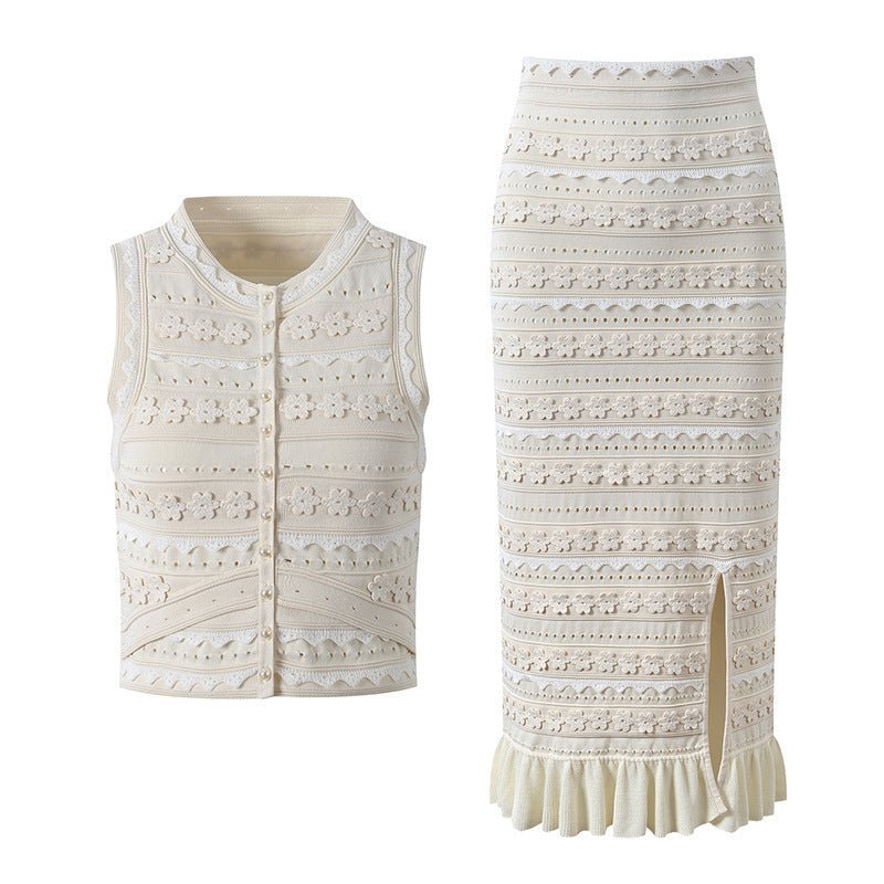 Isabella Floral Knit Vest & Ruffle Midi Skirt Set - Women's Coordinated Two-Piece Outfit - Image 2