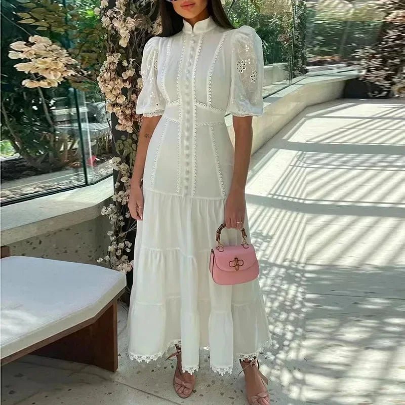 Isabelle Eyelet Lace Puff Sleeves Midi Dress - Elegant Occasion Dress for Women - Image 10