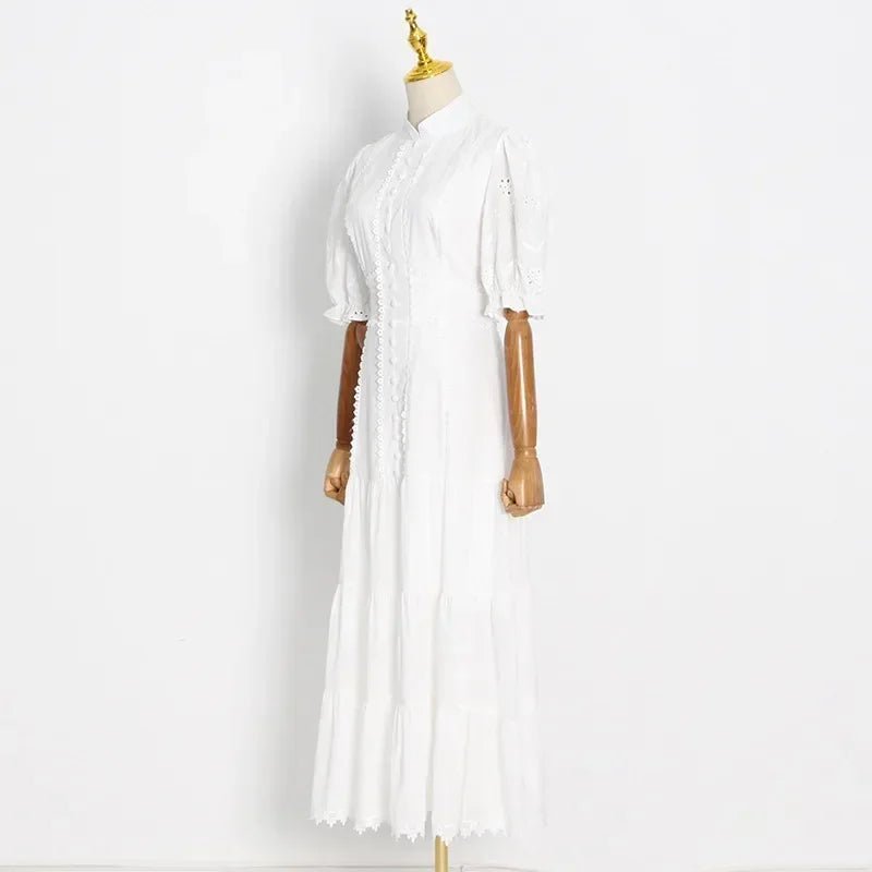 Isabelle Eyelet Lace Puff Sleeves Midi Dress - Elegant Occasion Dress for Women - Image 7