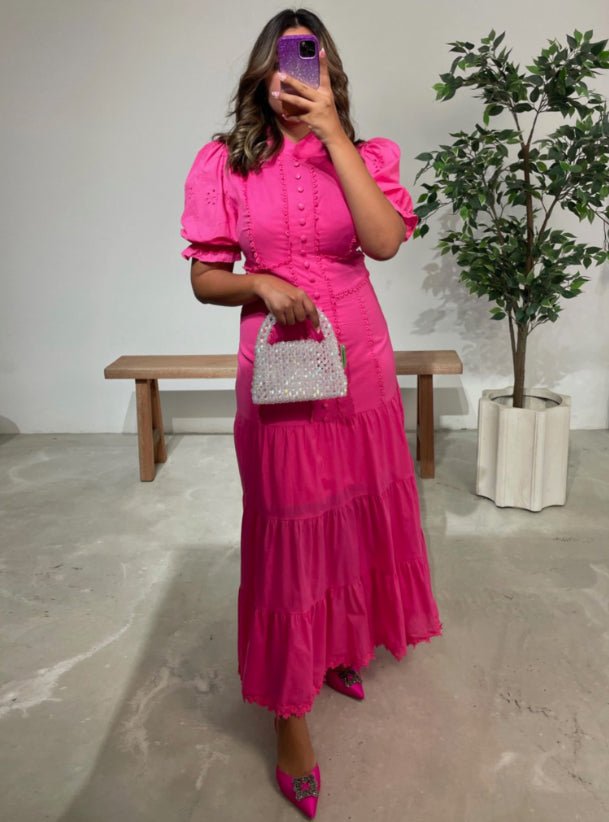 Isabelle Eyelet Lace Puff Sleeves Midi Dress - Elegant Occasion Dress for Women - Image 4