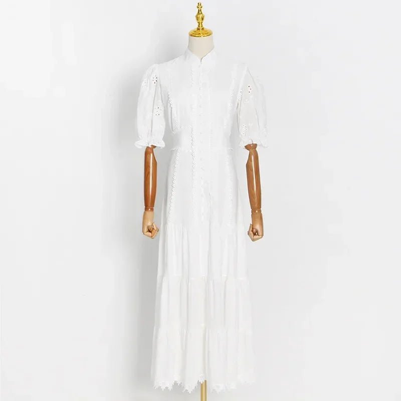 Isabelle Eyelet Lace Puff Sleeves Midi Dress - Elegant Occasion Dress for Women - Image 6