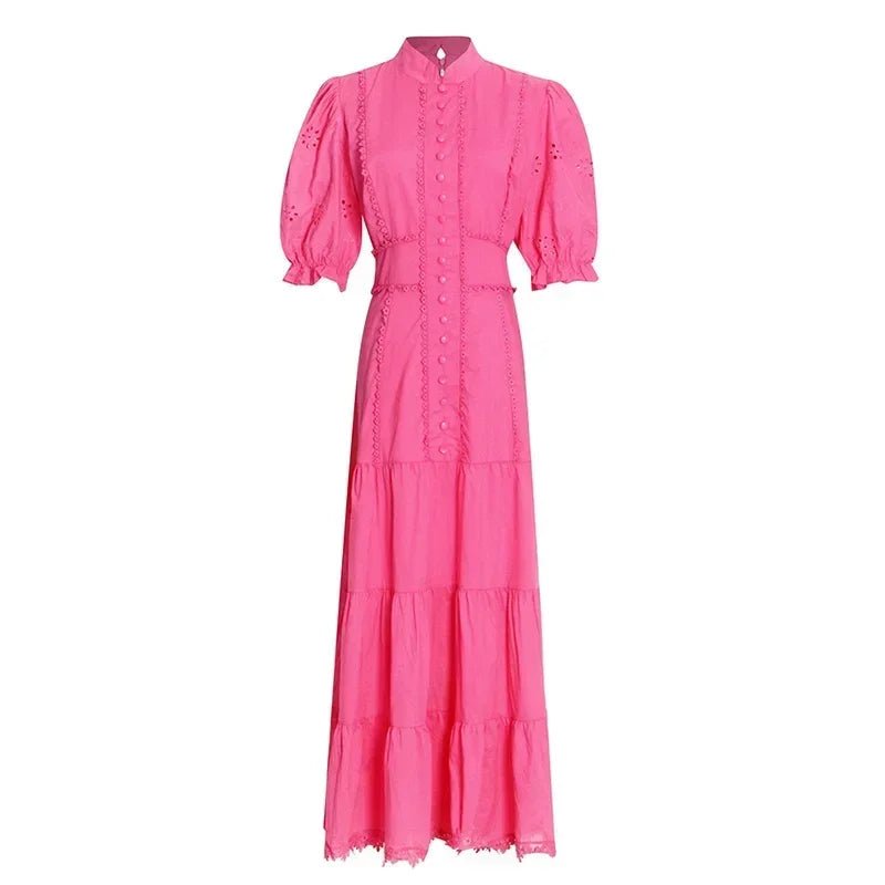 Isabelle Eyelet Lace Puff Sleeves Midi Dress - Elegant Occasion Dress for Women - Image 14