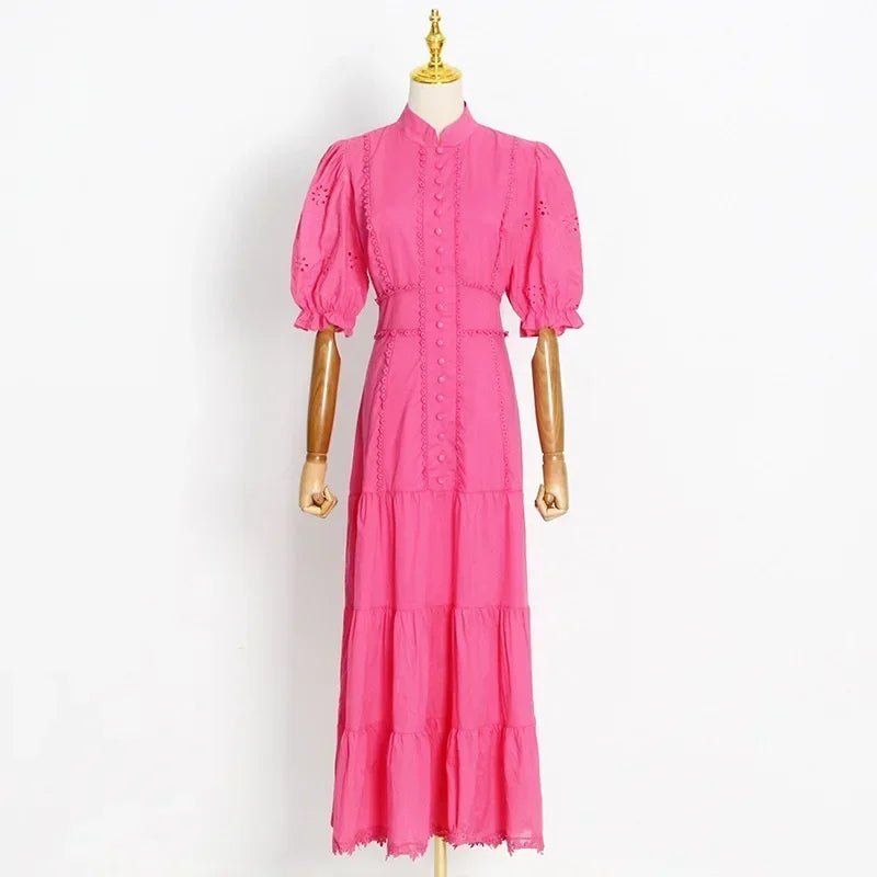 Isabelle Eyelet Lace Puff Sleeves Midi Dress - Elegant Occasion Dress for Women - Image 8