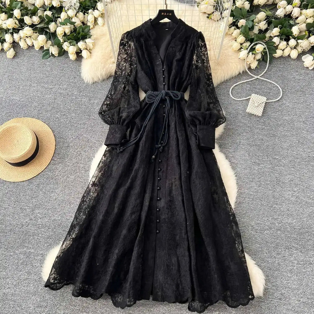 Beatrice Embroidered Pearl Midi Dress - Elegant Occasion Dress for Women - Image 9