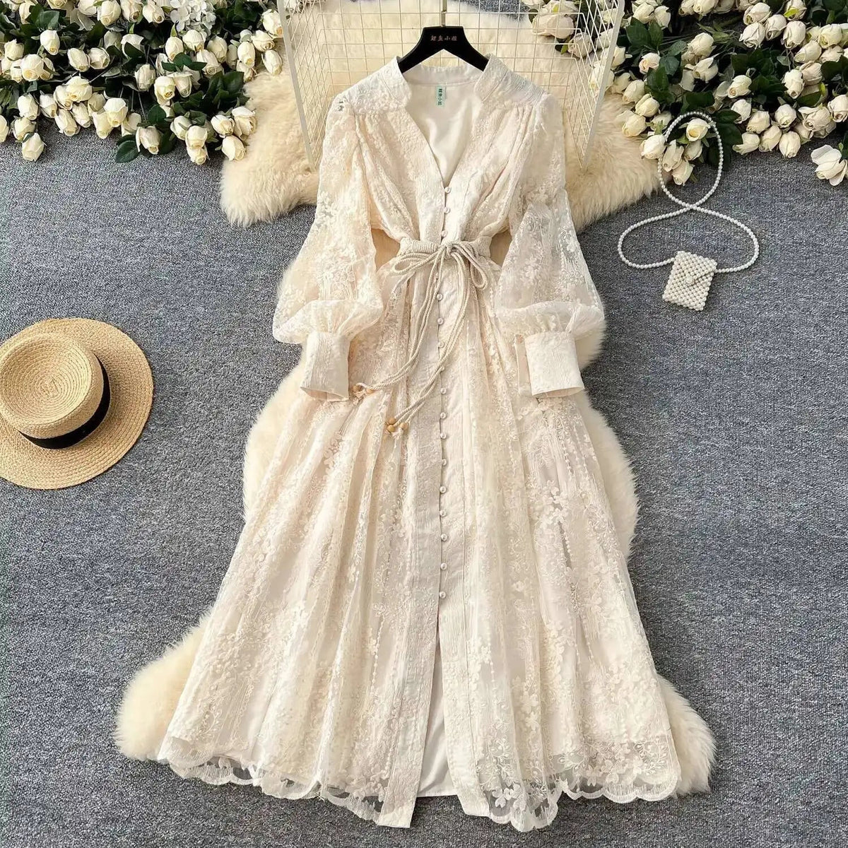 Beatrice Embroidered Pearl Midi Dress - Elegant Occasion Dress for Women - Image 5