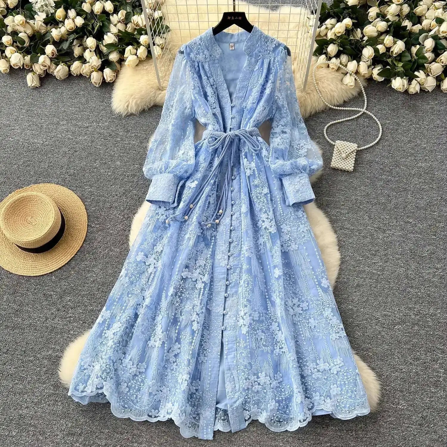 Beatrice Embroidered Pearl Midi Dress - Elegant Occasion Dress for Women - Image 8
