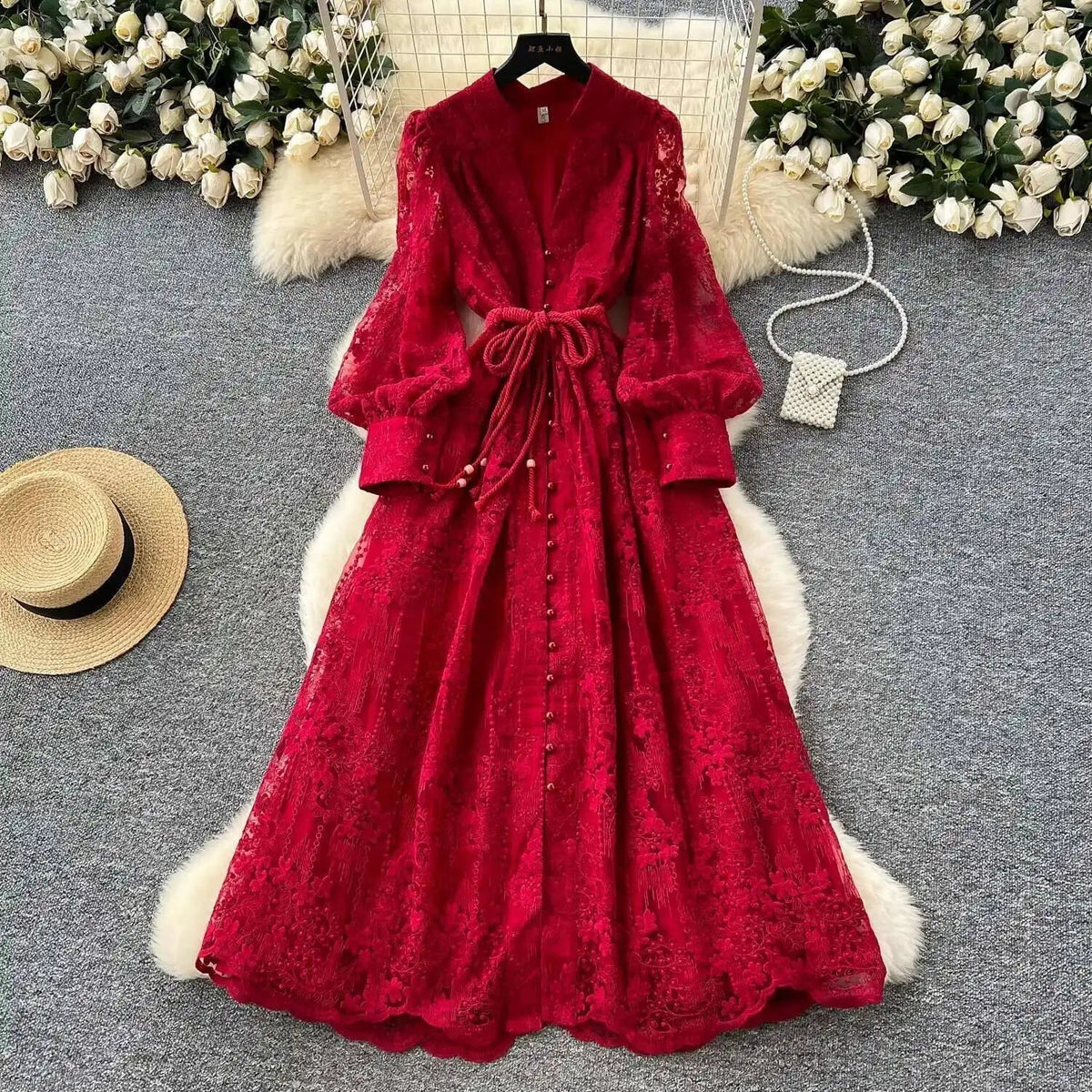 Beatrice Embroidered Pearl Midi Dress - Elegant Occasion Dress for Women - Image 10