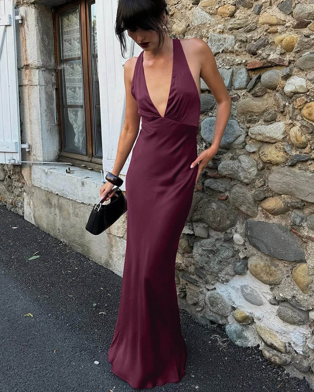 Joyce Wine Red Satin Halter Maxi Dress - Elegant Occasion Dress for Women - Image 4