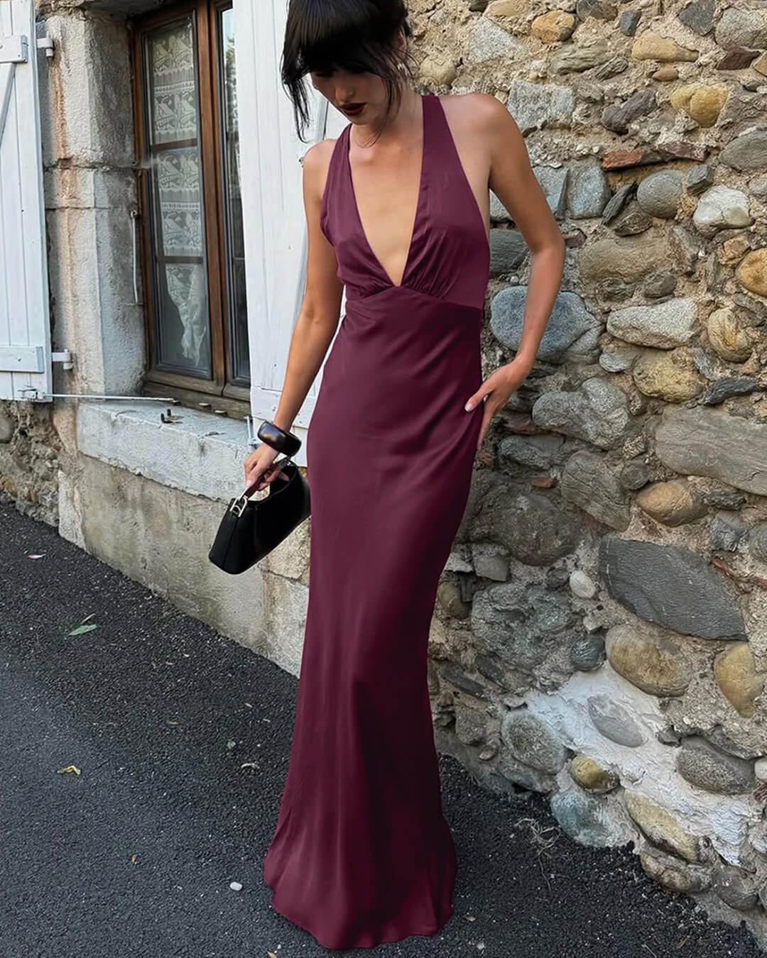Joyce Wine Red Satin Halter Maxi Dress - Elegant Occasion Dress for Women - Image 4