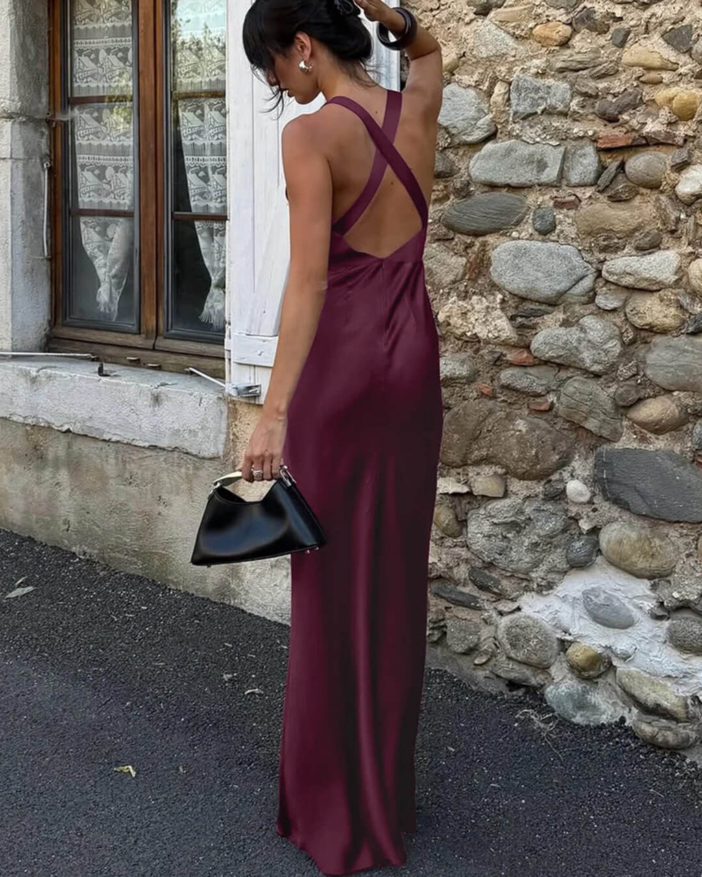 Joyce Wine Red Satin Halter Maxi Dress - Elegant Occasion Dress for Women - Image 5