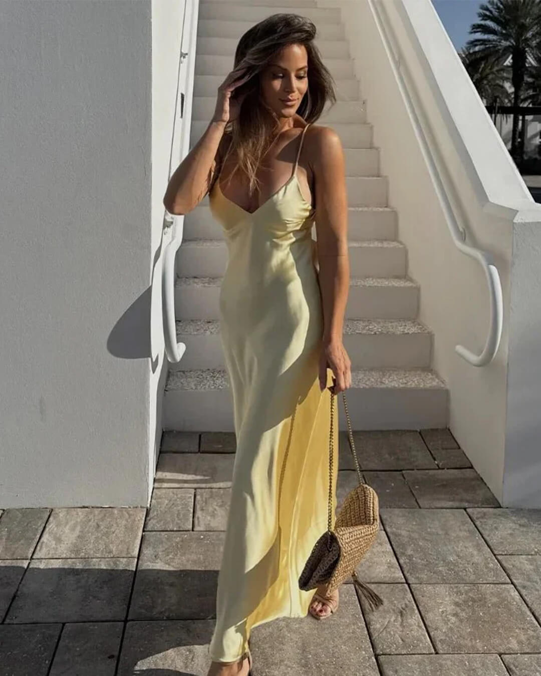 Kirra Satin Backless Maxi Dress for Women - Sleeveless V-Neck Evening Gown