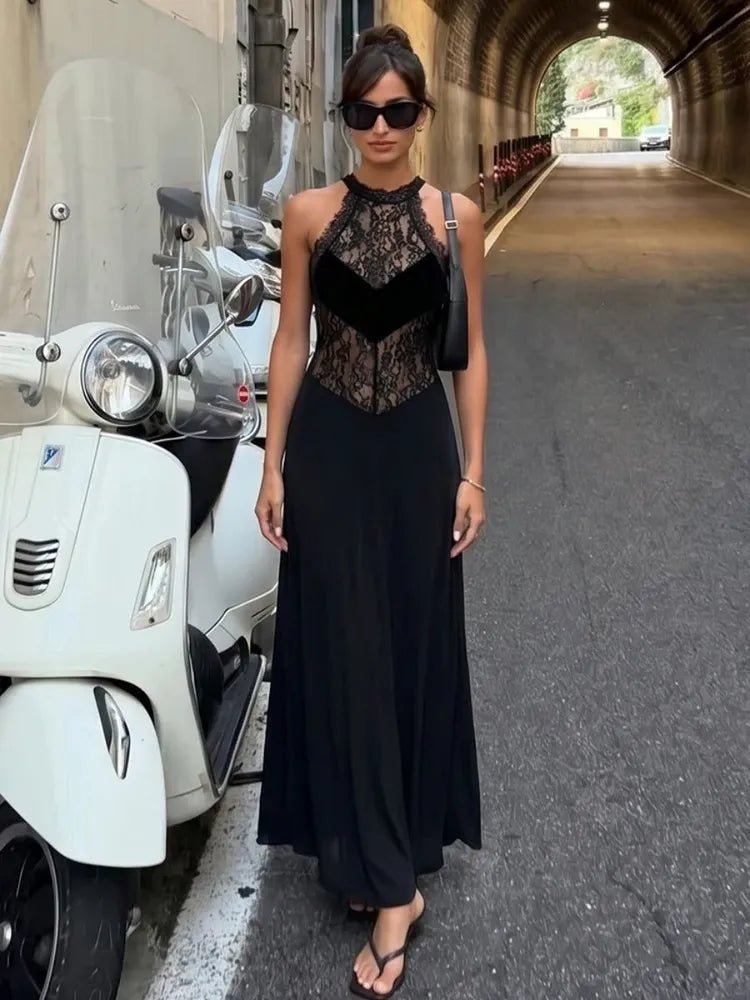 Lindsay Sheer Lace Halter Maxi Dress - Elegant Occasion Dress for Women - Image 3