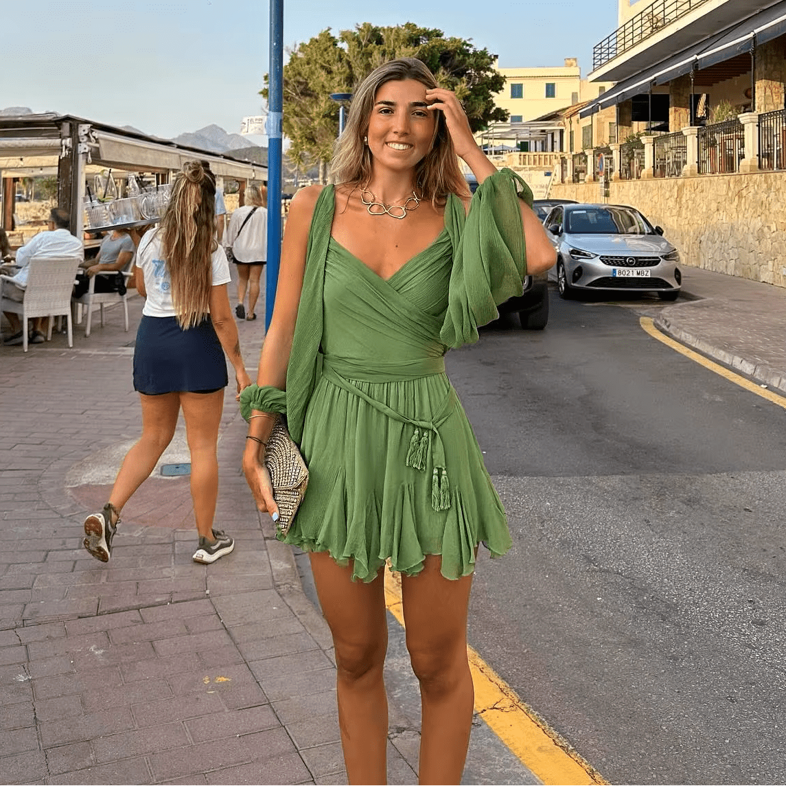 Zoe Creamsicle V-Neck Mini Dress - Elegant Occasion Dress for Women - Image 3