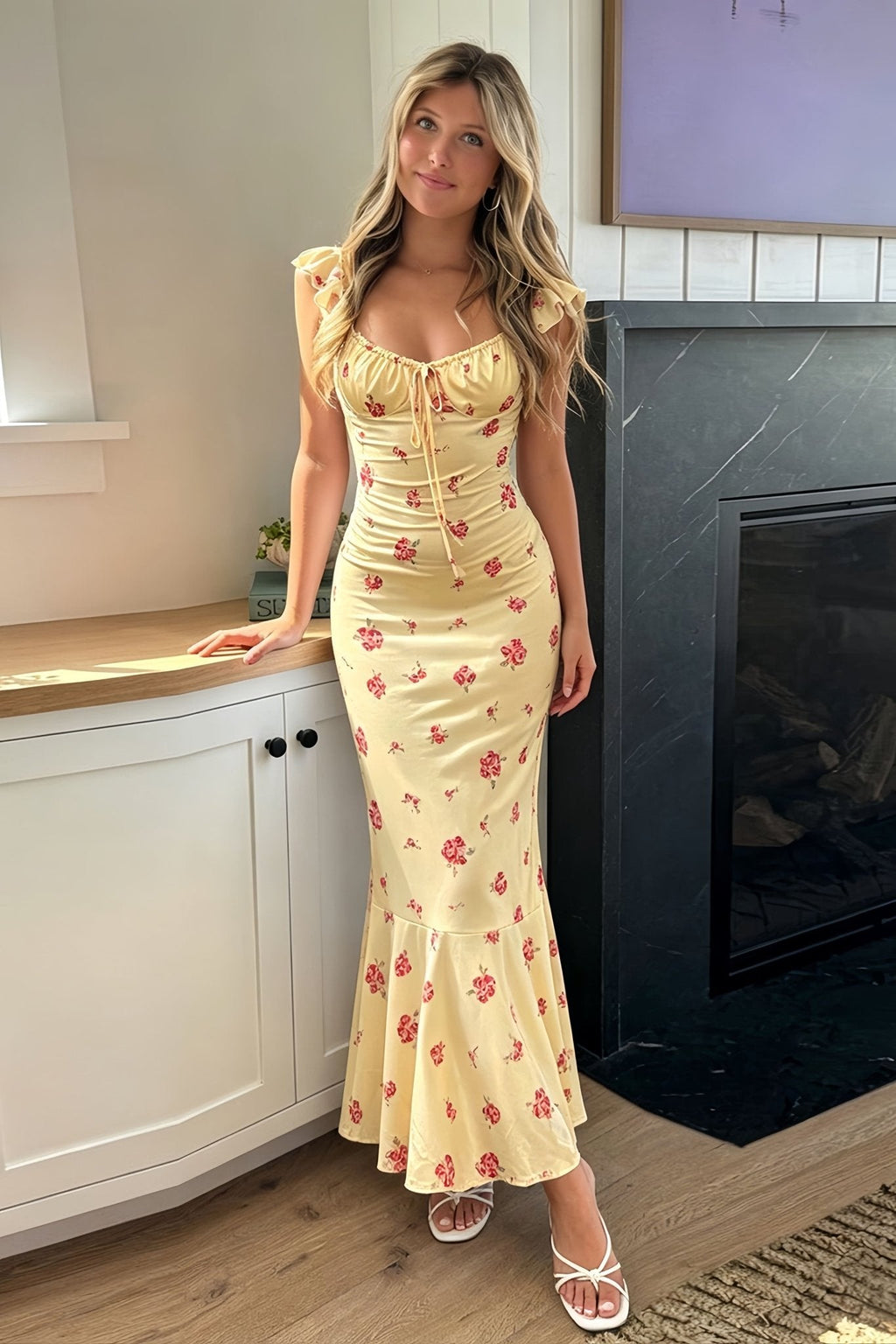 Marigold Floral Slip Midi Dress - Elegant Occasion Dress for Women - Image 5