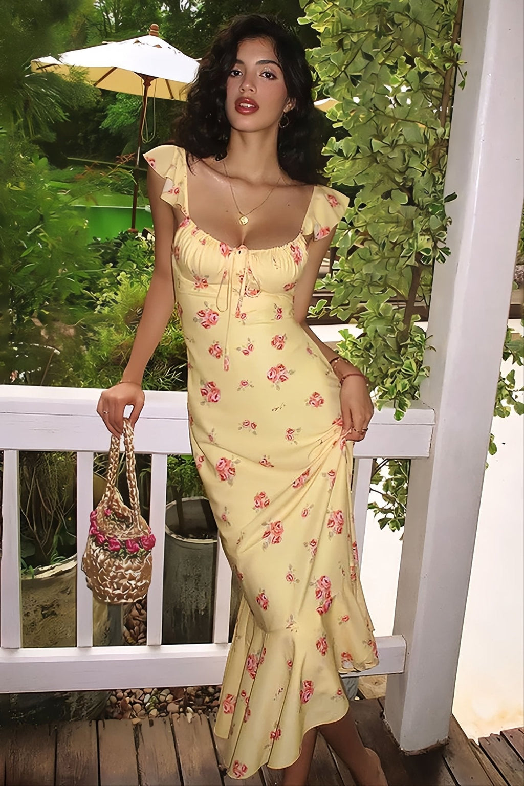 Marigold Floral Slip Midi Dress - Elegant Occasion Dress for Women - Image 3