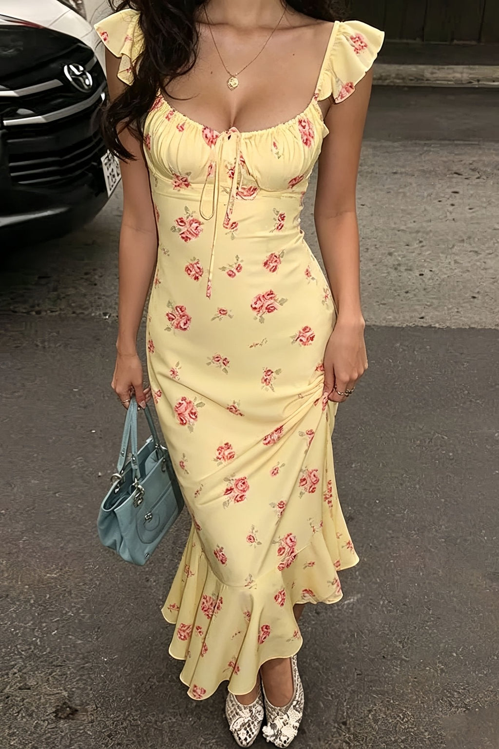 Marigold Floral Slip Midi Dress - Elegant Occasion Dress for Women