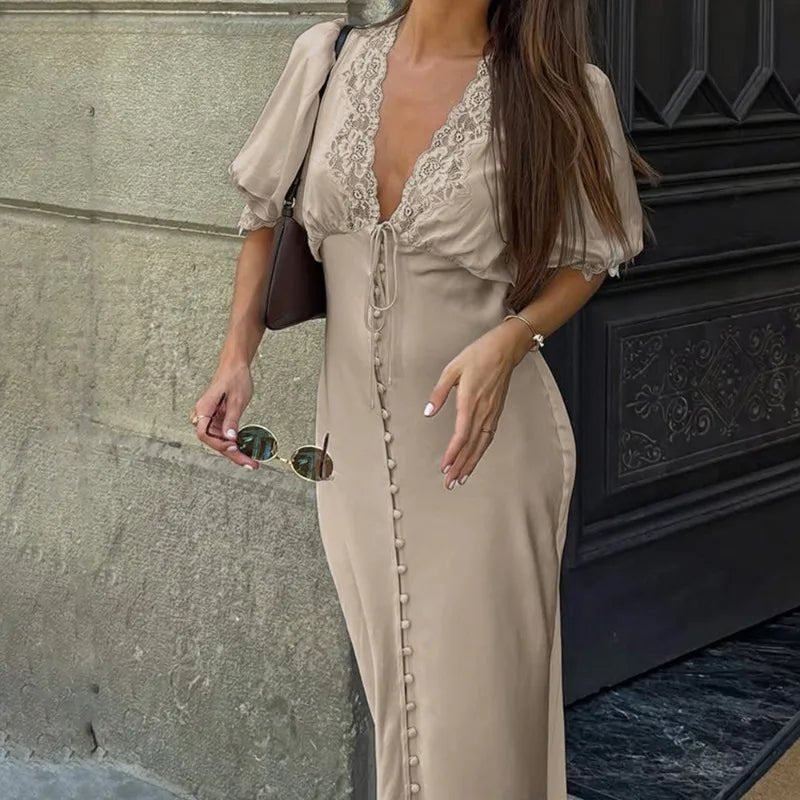 Sophia Puff Sleeve Lace-Up Maxi Dress - Elegant Occasion Dress for Women - Image 5
