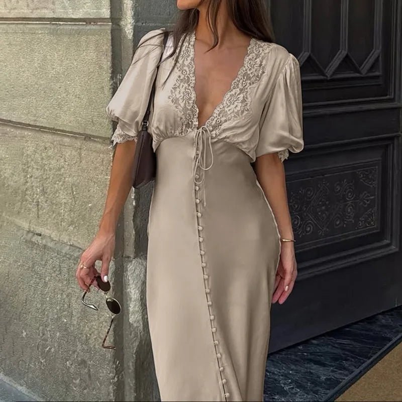 Sophia Puff Sleeve Lace-Up Maxi Dress - Elegant Occasion Dress for Women - Image 2
