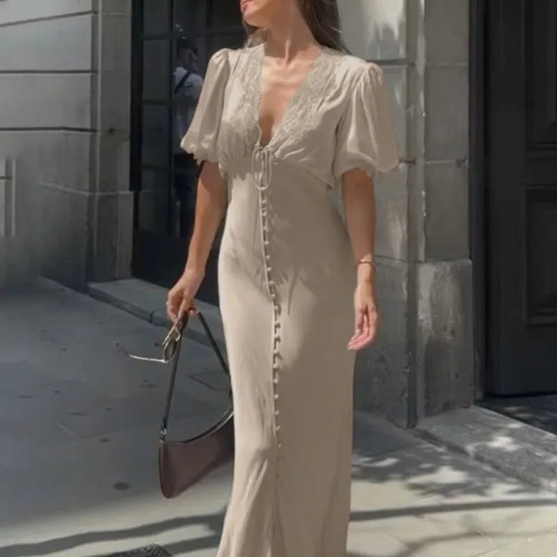 Sophia Puff Sleeve Lace-Up Maxi Dress - Elegant Occasion Dress for Women - Image 3