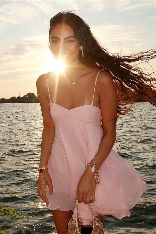 Mireille Off Shoulder Chiffon Mini Dress - Flowy Summer Dress - Image 4