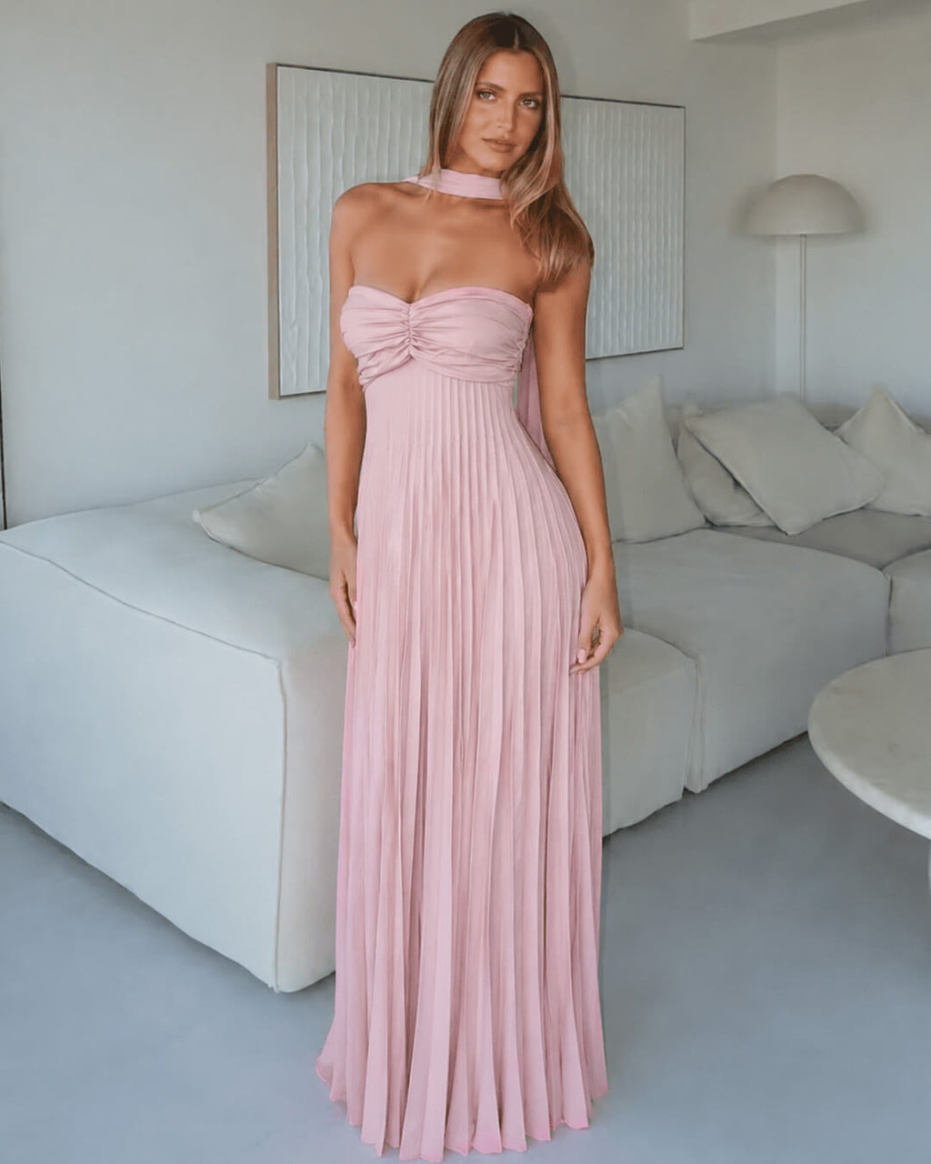 Olivia Mesh Maxi Dress with Scarf - Elegant Occasion Dress for Women - Image 3