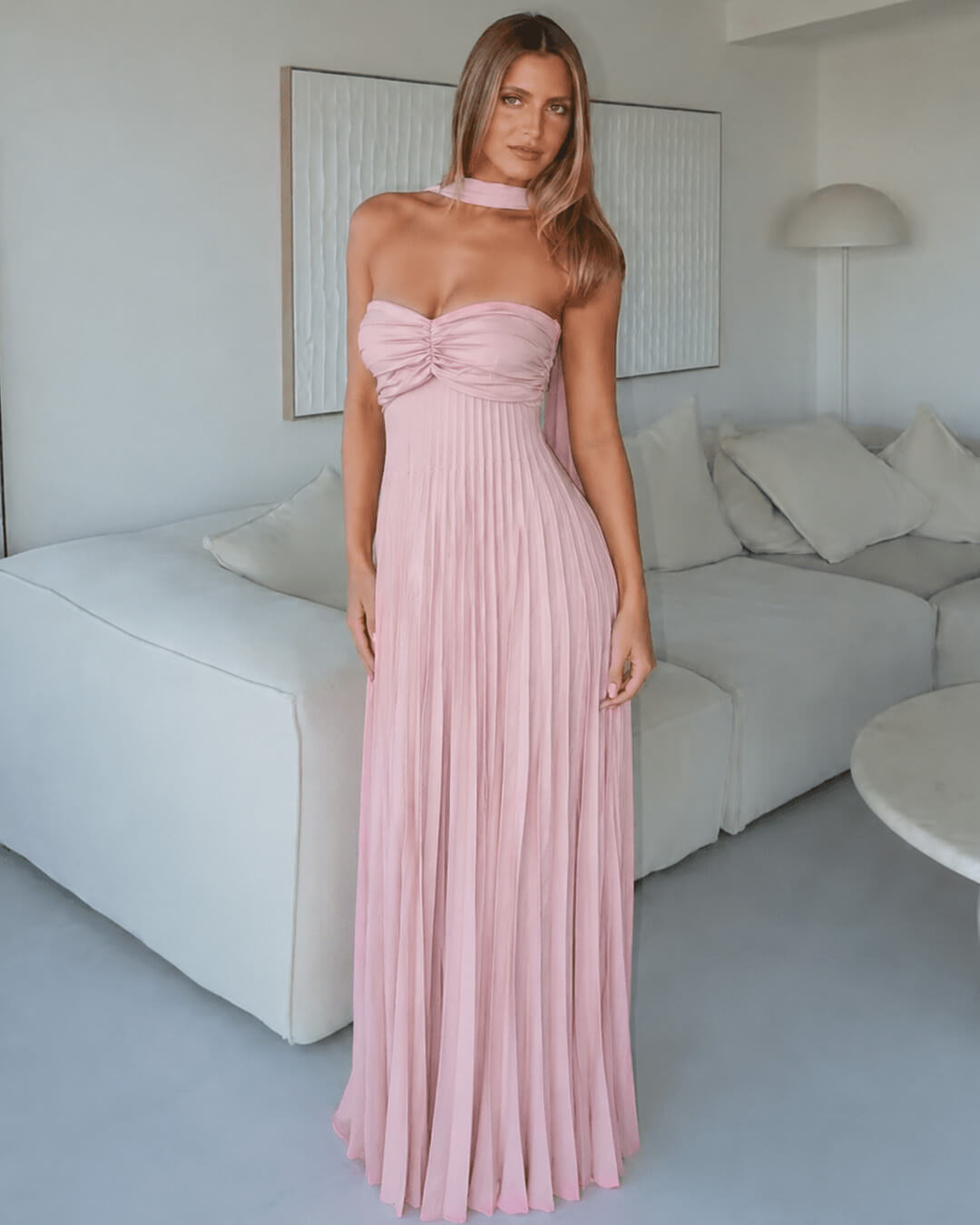Olivia Mesh Maxi Dress with Scarf - Elegant Occasion Dress for Women - Image 3