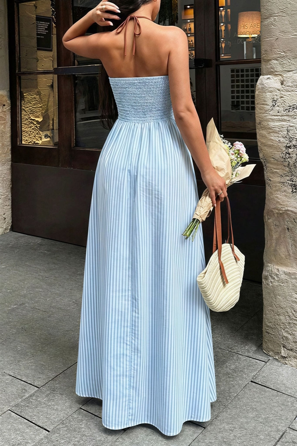 Sevilla Striped Deep V- Neck Maxi Dress - Elegant Occasion Dress for Women - Image 5