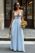 Sevilla Striped Deep V- Neck Maxi Dress - Elegant Occasion Dress for Women