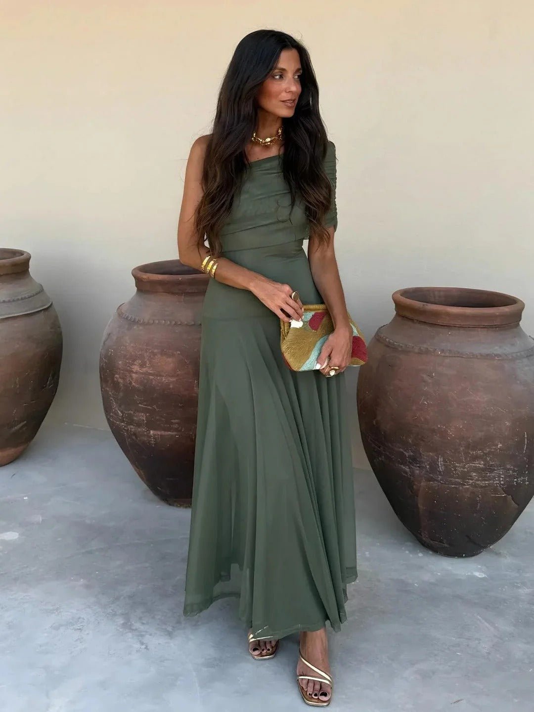 Sienna Off-Shoulder Ruched Maxi Dress - Women's Evening Formal Dress