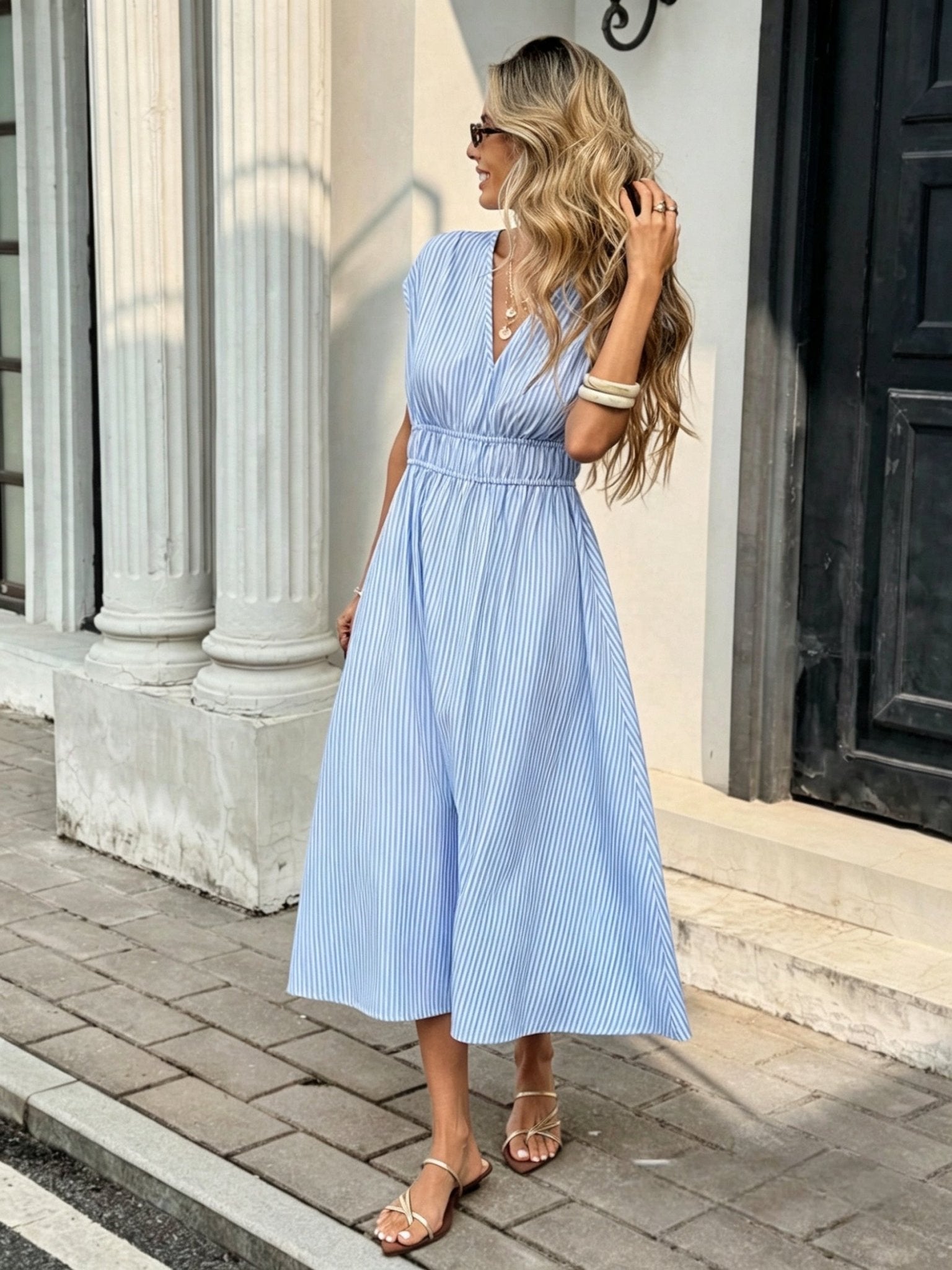 Jessica Striped Empire Maxi Dress - Elegant Occasion Dress for Women - Image 4