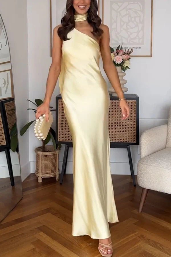 Airuna One-Shoulder Silk Evening Gown - Elegant Occasion Dress for Women - Image 3