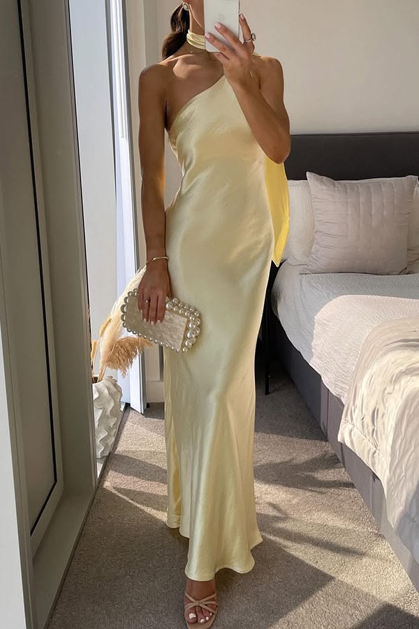 Airuna One-Shoulder Silk Evening Gown - Elegant Occasion Dress for Women - Image 2
