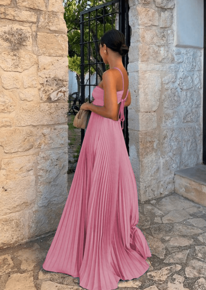 Aisen Women's Crinkle Chiffon Maxi Dress - Flowy Lightweight Summer Dress, Pink - Image 3