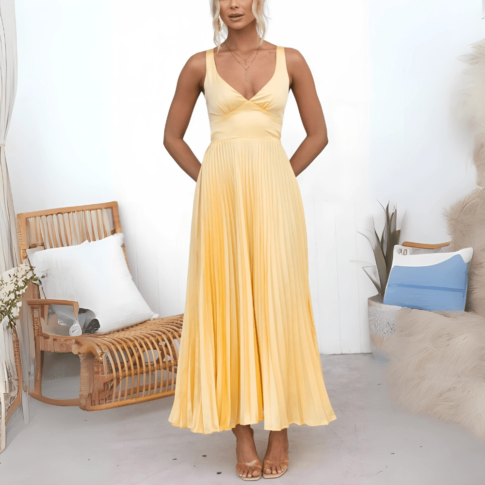 Olivia Flowing Pleated Summer Maxi Dress - Elegant Occasion Dress for Women - Image 2